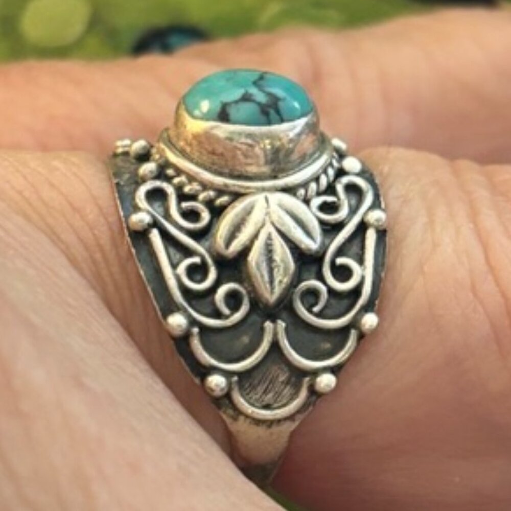 VTG Turquoise Sterling Silver Ring  Stamped 925  Native American Bohemian SZ 6.5